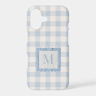 Custom Monogram Heirloom Coquette Blue Gingham iPhone 17 Case