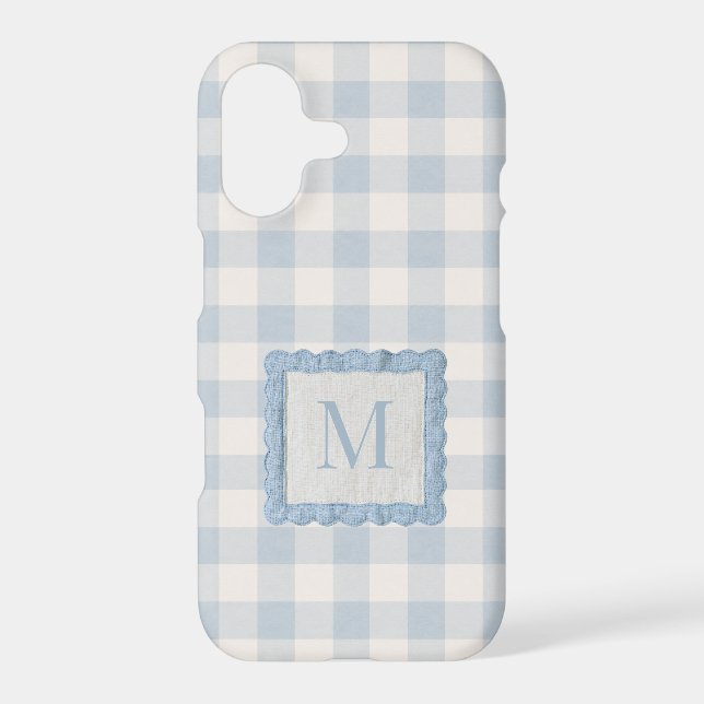 Custom Monogram Heirloom Coquette Blue Gingham iPhone Case (Back)