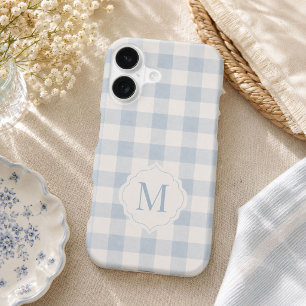 Custom Monogram Heirloom Coquette Blue Gingham iPhone 17 Case