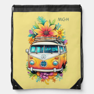 Custom Monogram Hippie Van Drawstring Bag