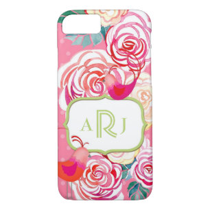 Custom Monogram Hipster Birds Paisley Floral Print iPhone 8/7 Case
