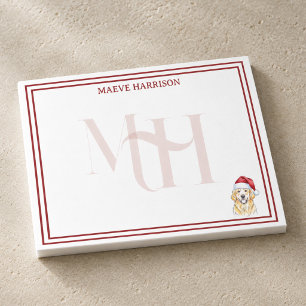 Custom Monogram Holiday Golden Retriever Santa Hat Post-it Notes