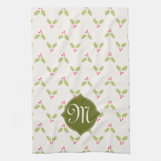 Custom Monogram Holly Christmas Kitchen Towel