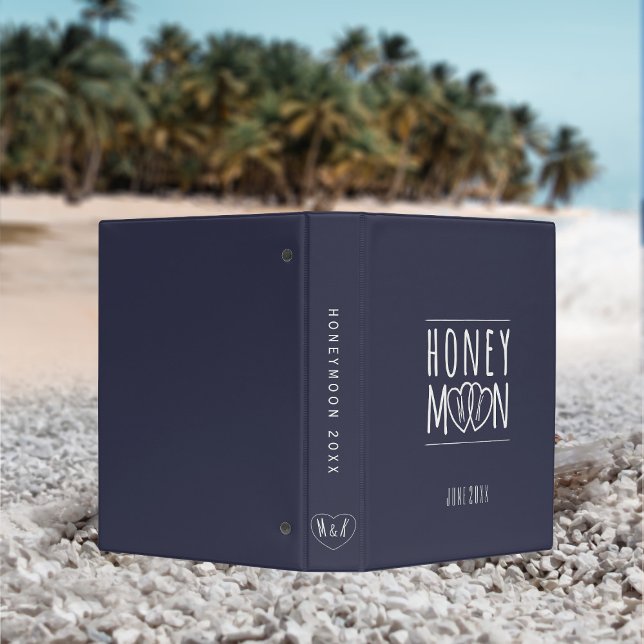 Custom Monogram Honeymoon Scrapbook Mini Binder (Add your details to this mini navy blue Honeymoon Binder and store your magical memories)