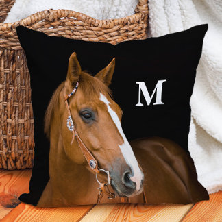 Custom Monogram Horse Photo Throw Pillow