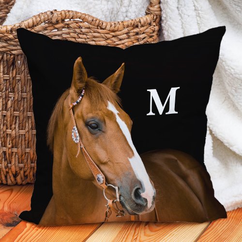 Custom Monogram Horse Photo Throw Pillow