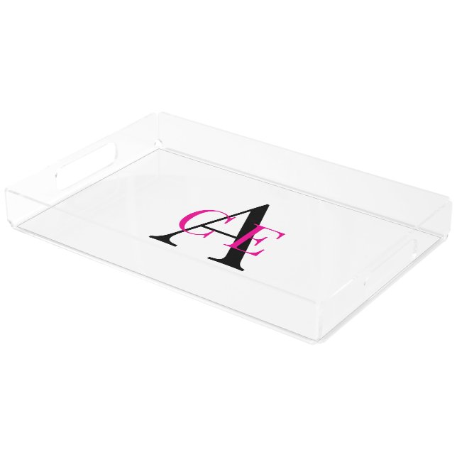 Custom Monogram Hot Pink & Black Small Vanity Acrylic Tray (Angled)