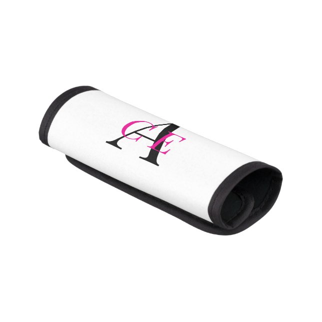Custom Monogram Hot Pink & Black Small Vanity Luggage Handle Wrap (Angled)