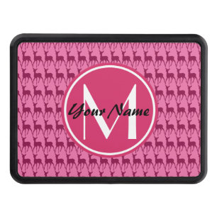 Custom Monogram Hot Pink Deer, Personalized Name 3 Tow Hitch Cover
