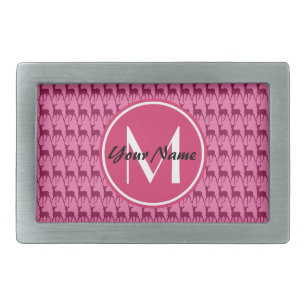 Custom Monogram Hot Pink Deer, Personalized Name Rectangular Belt Buckle