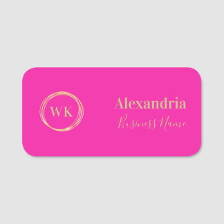 Custom Monogram Hot Pink Gold Employee Name Tag