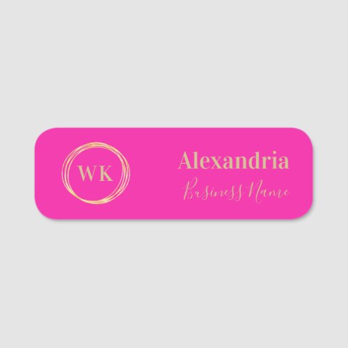 Custom Monogram Hot Pink Gold Employee Name Tag