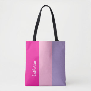 Custom monogram, hot pink tri-tone tote bag