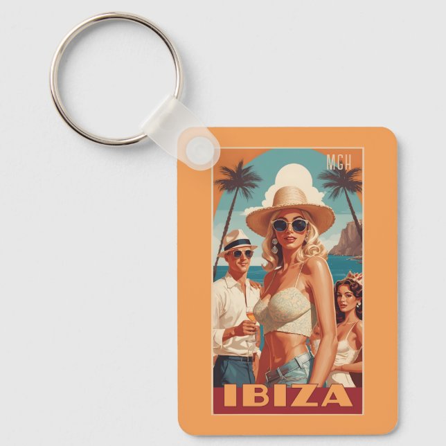 Custom Monogram Ibiza, Spain Travel Poster Keychain (Front)