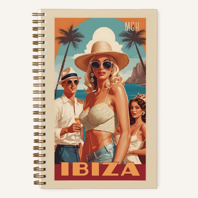 Custom Monogram Ibiza, Spain Travel Poster Notebook (Front)