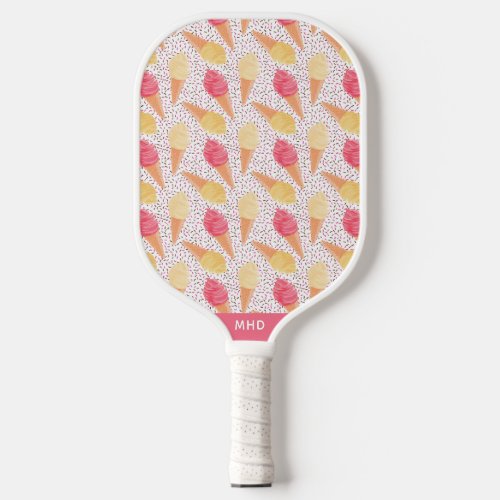 Custom Monogram Ice Cream Pattern Pickleball Paddle