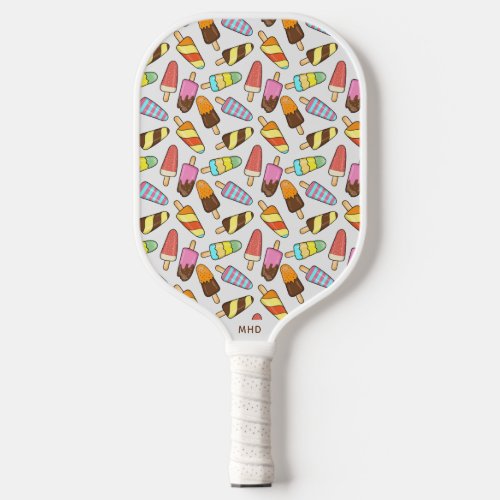 Custom Monogram Ice Cream Popsicles Pattern Pickleball Paddle