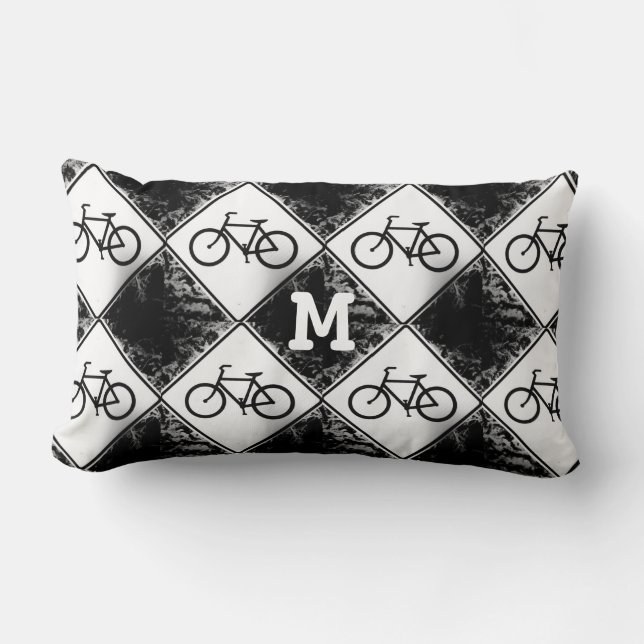 custom Monogram Initia on black white Bike Lumbar Pillow (Front)