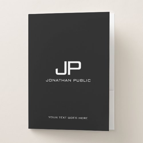 Custom Monogram Initial Black White Minimal Design Pocket Folder