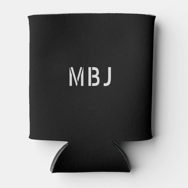 Custom Monogram Initial Black White Stencil Can Cooler (Front)