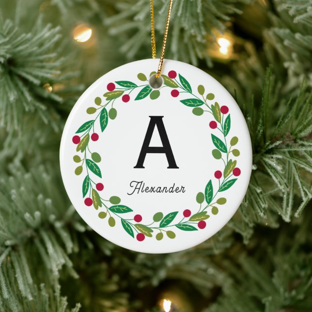 Custom Monogram initial - Christmas  Ceramic Ornament (Tree)