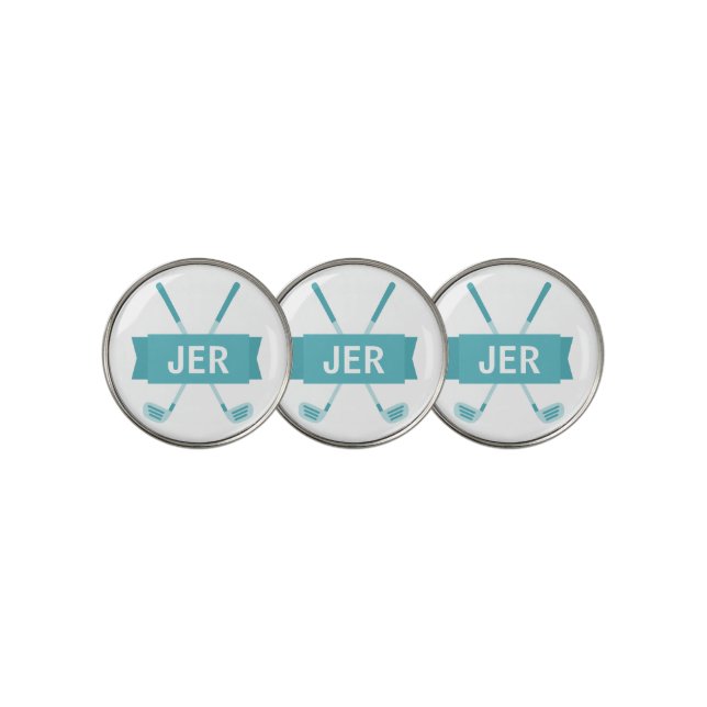 Custom Monogram Initial Clubs Teal Cool Sports Pro Golf Ball Marker (3 Up)