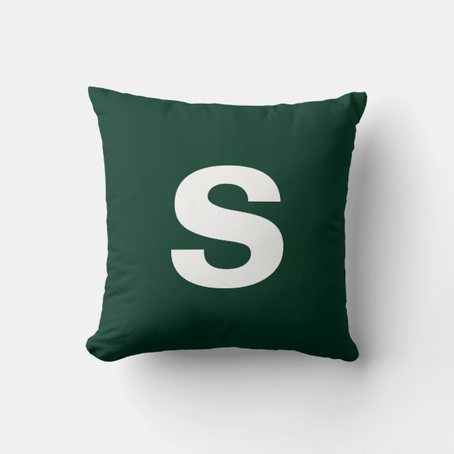 Custom Monogram Initial Dark Green Throw Pillow (Front)