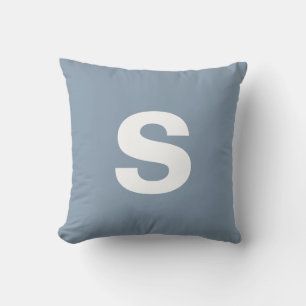 Custom Monogram Initial Dusty Blue Throw Pillow