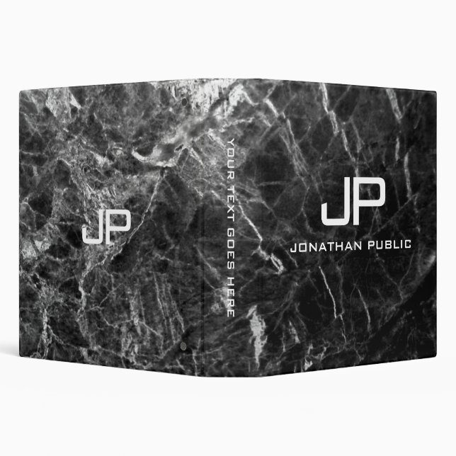 Custom Monogram Initial Elegant Black Marble 3 Ring Binder (Background)