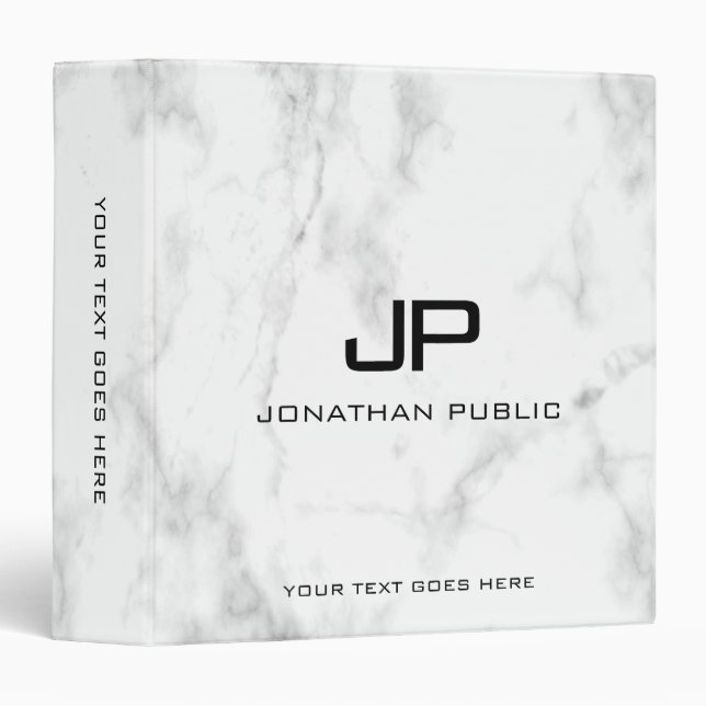 Custom Monogram Initial Elegant Marble Template 3 Ring Binder (Front/Spine)