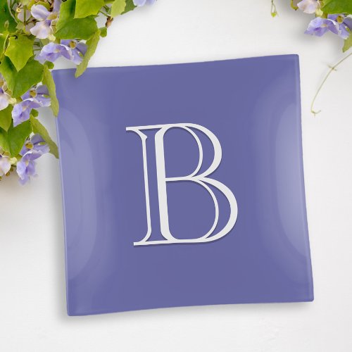 Custom Monogram Initial Elegant Periwinkle Blue  Trinket Tray
