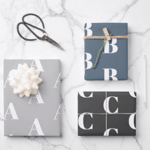 Custom monogram initial grey blue gray charcoal wrapping paper sheets