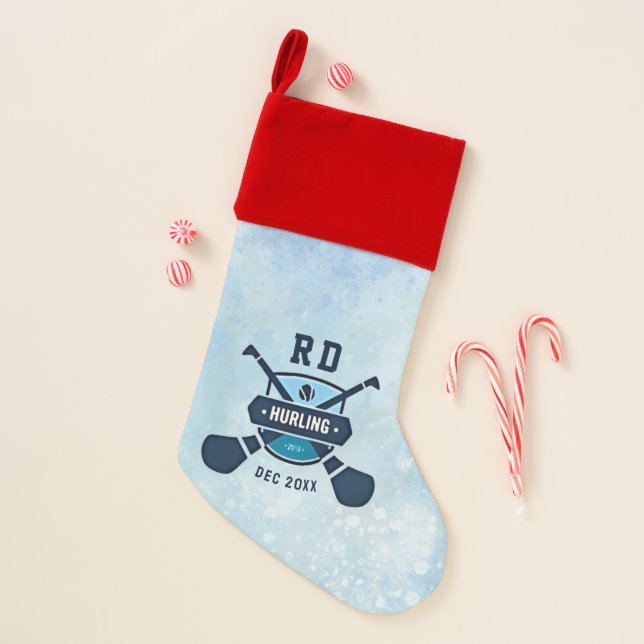 Custom Monogram Initial Hurling Gaelic Emblem  Christmas Stocking (Front)