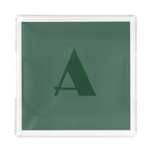 Custom Monogram Initial Letter Plain Green Retro Acrylic Tray