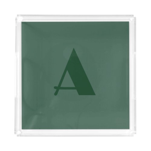 Custom Monogram Initial Letter Plain Green Retro Acrylic Tray