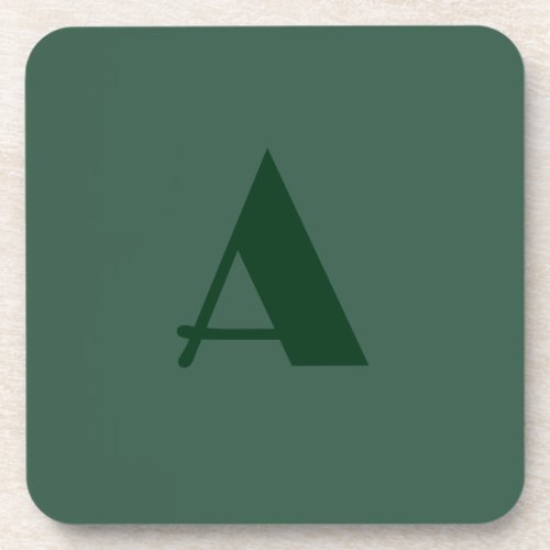 Custom Monogram Initial Letter Plain Green Retro Beverage Coaster