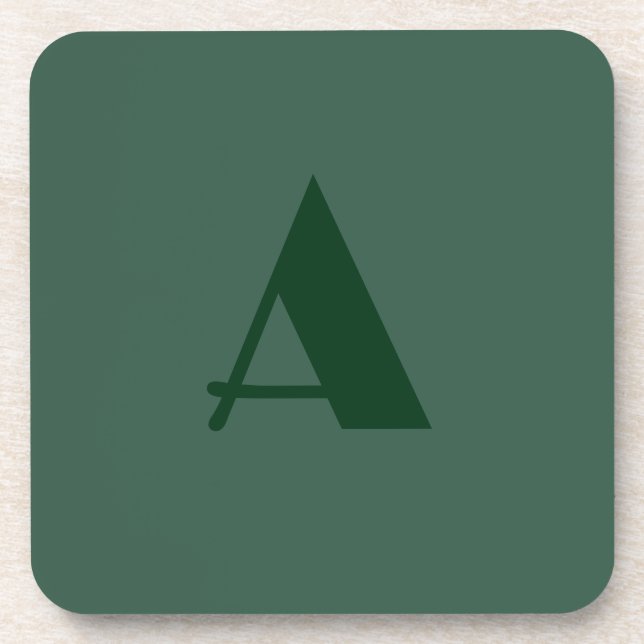 Custom Monogram Initial Letter Plain Green Retro Beverage Coaster (Front)