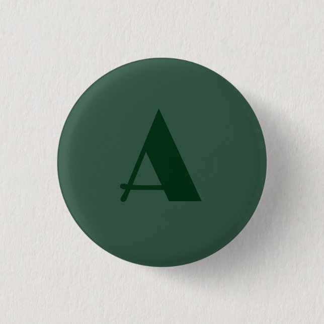 Custom Monogram Initial Letter Plain Green Retro Button (Front)