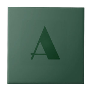 Custom Monogram Initial Letter Plain Green Retro Ceramic Tile