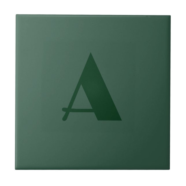 Custom Monogram Initial Letter Plain Green Retro Ceramic Tile (Front)