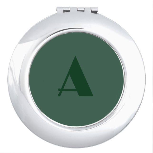 Custom Monogram Initial Letter Plain Green Retro Compact Mirror (Front)