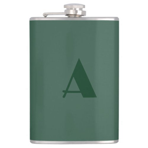 Custom Monogram Initial Letter Plain Green Retro Flask