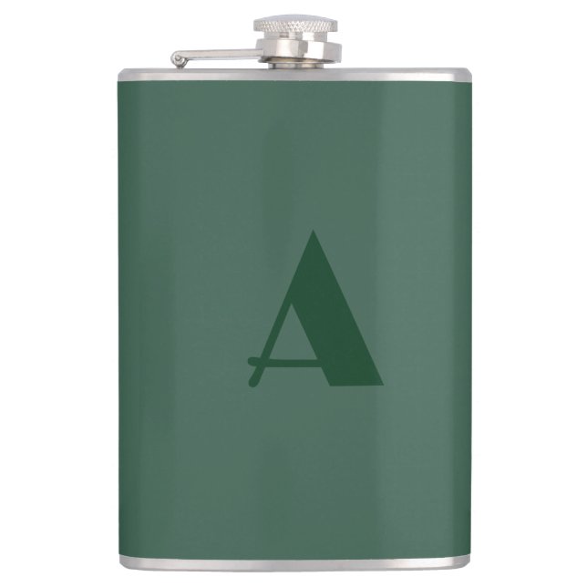 Custom Monogram Initial Letter Plain Green Retro Flask (Front)