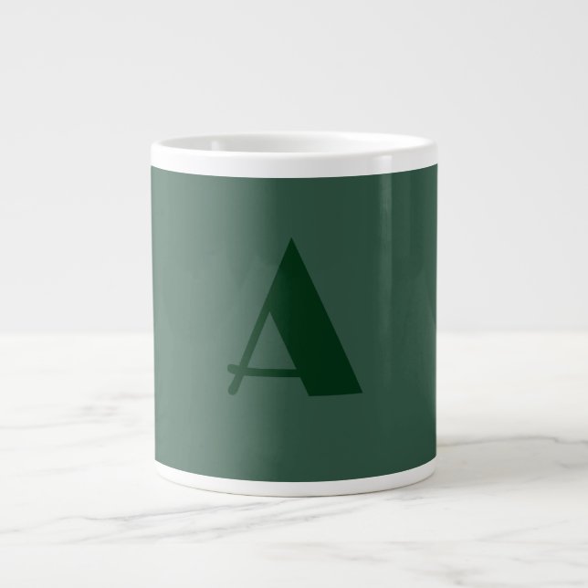 Custom Monogram Initial Letter Plain Green Retro Giant Coffee Mug (Front)