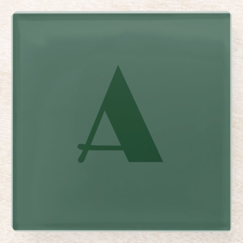 Custom Monogram Initial Letter Plain Green Retro Glass Coaster