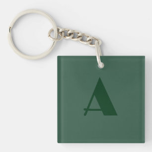 Custom Monogram Initial Letter Plain Green Retro Keychain