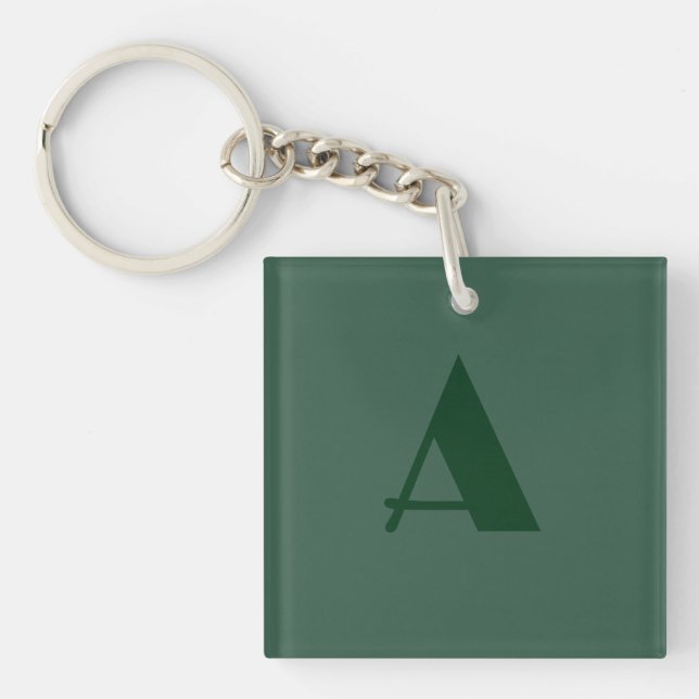 Custom Monogram Initial Letter Plain Green Retro Keychain (Front)