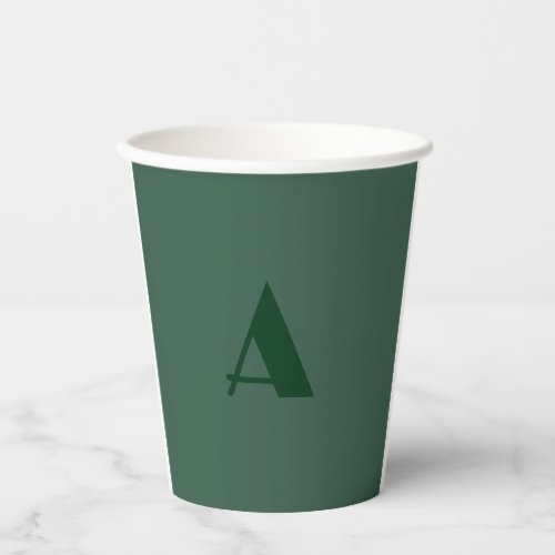 Custom Monogram Initial Letter Plain Green Retro Paper Cups