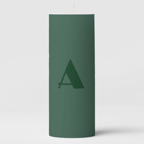 Custom Monogram Initial Letter Plain Green Retro Pillar Candle