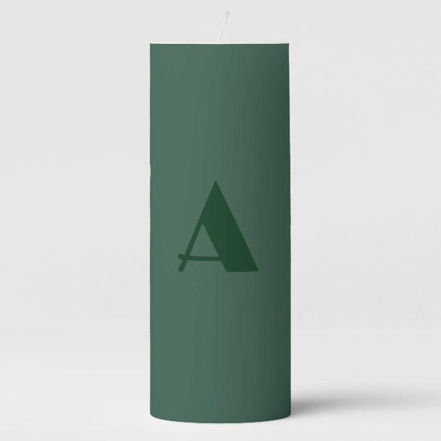 Custom Monogram Initial Letter Plain Green Retro Pillar Candle (Front)